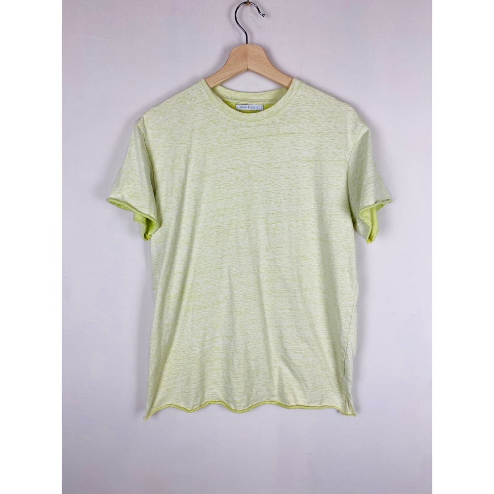 John Elliott Mens Lime Green White Space Dye Raw Edge Cotton T-Shirt Size 1 S